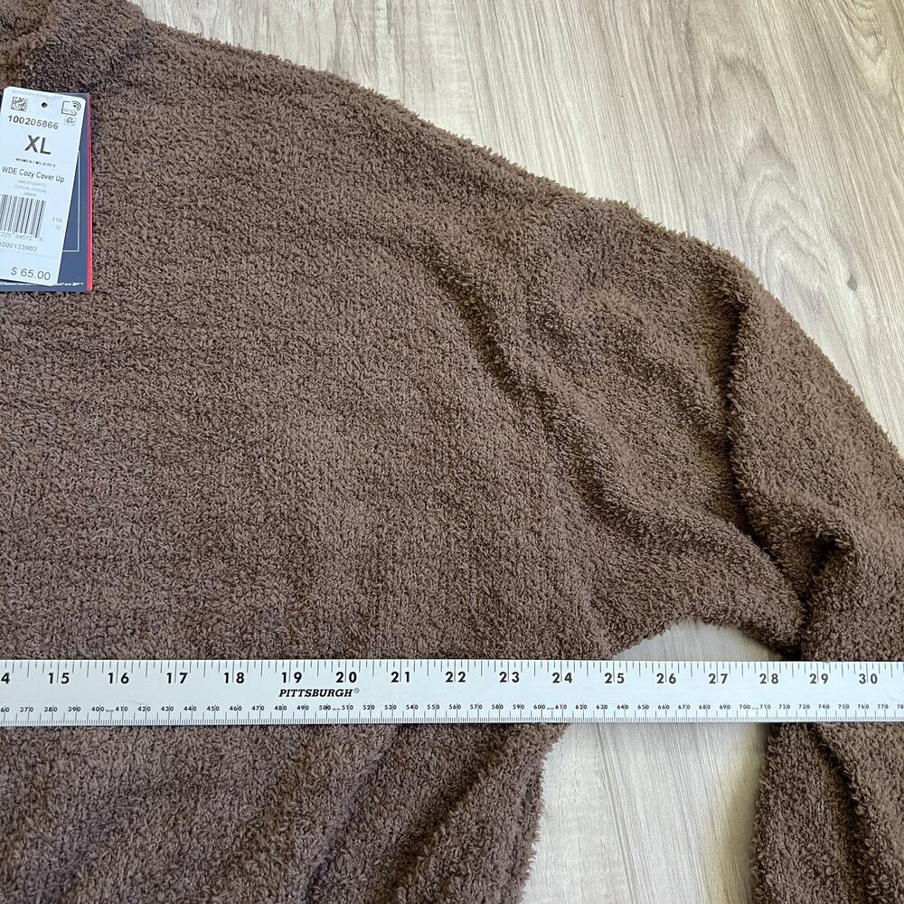 Reebok Cozy Cover Up Pullover Quarter Zip Fuzzy Brown Sweatshirt size XL - Picture 6 of 10